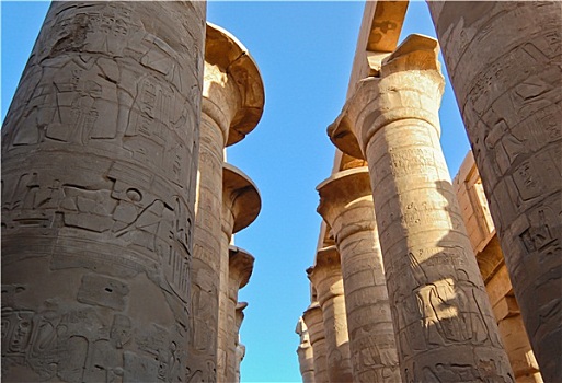 柱廊,纸莎草,柱子,卡尔纳克神庙,埃及