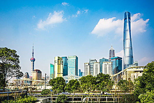 上海的天际线在阳光明媚的日子,中国