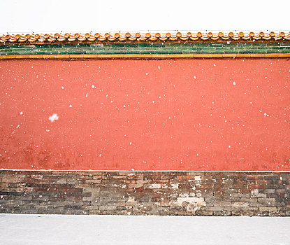 雪中的故宫红墙