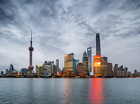 晚间,风景,浦东,天际线,上海,,黄浦江,摩天大楼,市区,塔,城市