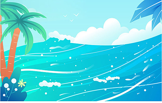 卡通夏季出游夏天海邊度假旅游節氣矢量插畫