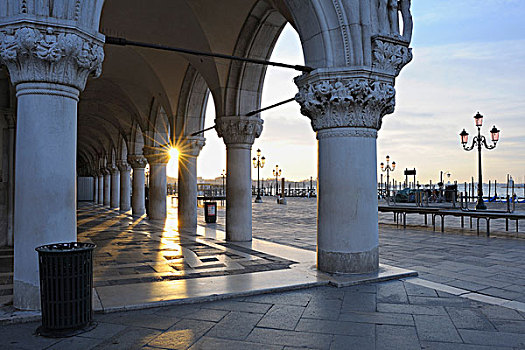 宫殿,黎明,威尼斯,威尼托,意大利