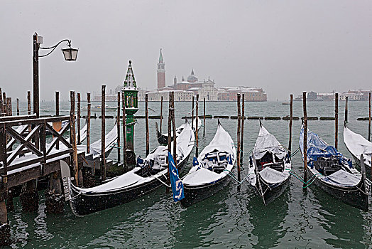 传统,威尼斯,小船,停泊,下雪,威尼托,意大利