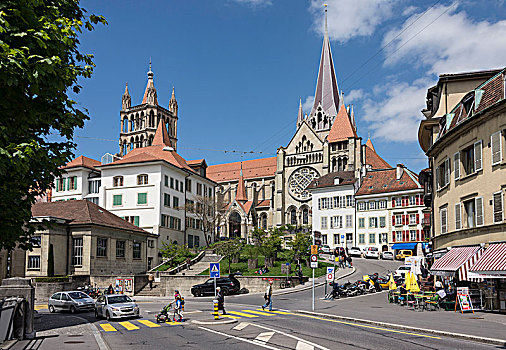 风景,圣母大教堂,老城,地点,洛桑,沃州,西部,瑞士