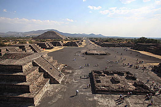 靠近,墨西哥城,墨西哥,特奥蒂瓦坎,遗迹,风景,上面,月亮金字塔,道路,死