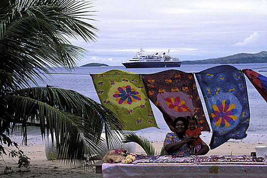 斐济,群体,岛屿,彩色,布,印花方巾,蜡染,海螺壳,出售,世界