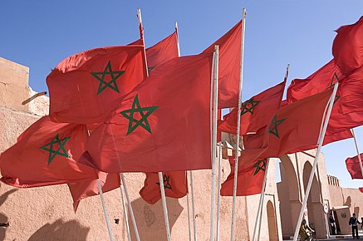 摩洛哥,旗,飘扬,城市,墙壁,马拉喀什