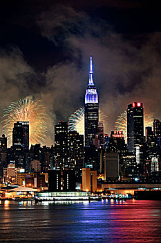 纽约,帝国大厦,烟花,七月,曼哈顿,人口,城市,美国