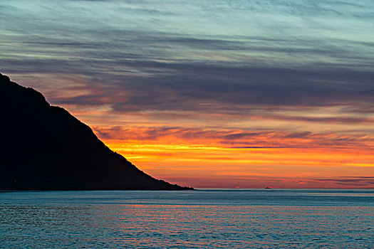 日落,海岸,靠近,挪威,欧洲