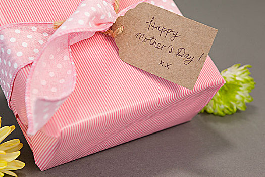 礼盒,高兴,母亲节,卡,花,灰色背景