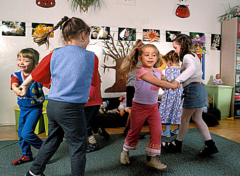 幼儿园,孩子,跳舞,蓝色,粉色