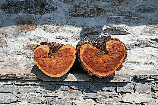 两个,心形,木头,提契诺河,瑞士,欧洲