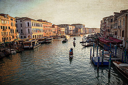 风景,大运河,小船,船,雷雅托桥,威尼斯,意大利