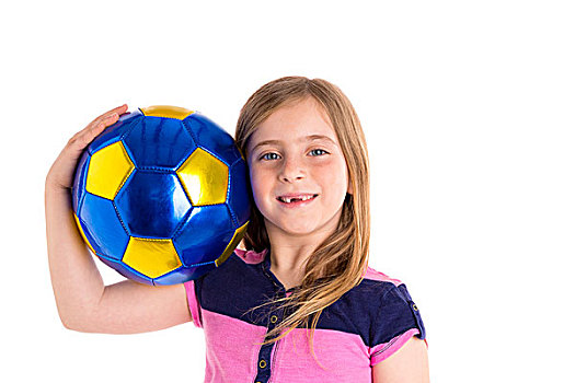 足球,金发,儿童,女孩,高兴,运动员,球,白色背景,背景