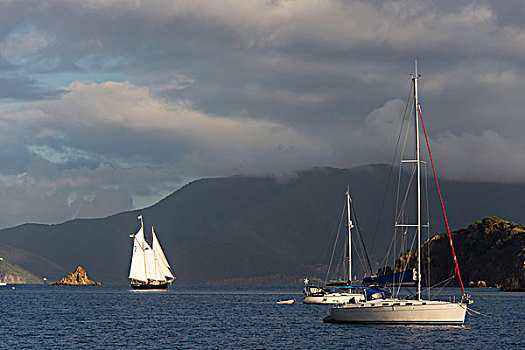 英属维京群岛,纵帆船,帆,泊船,岛屿