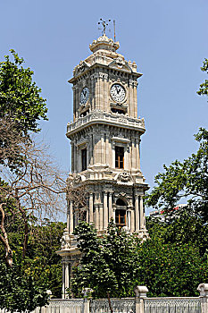 朵尔玛巴切皇宫,钟表,塔,正面,宫殿,比锡达斯,伊斯坦布尔,土耳其