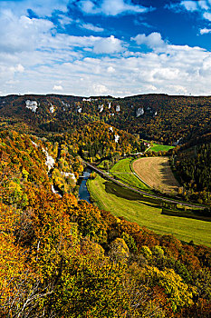 风景,上方,多瑙河,间隙,城堡,自然公园,朱拉,巴登符腾堡,德国,欧洲