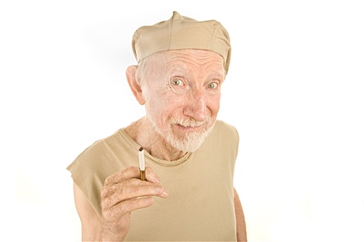 老人,衬衫,香烟