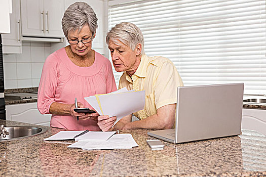 老年,夫妻,支付,帐单,笔记本电脑
