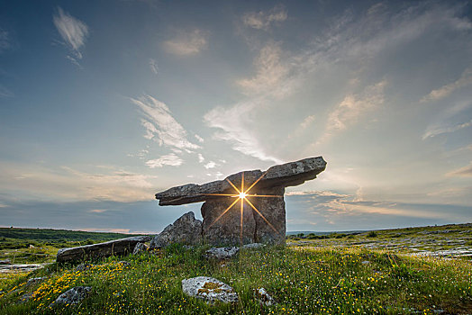 巨石墓,太阳,星,墓地,门口,布伦,克雷尔县,爱尔兰