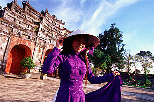 越南,色调,城堡,女人,传统,越南人,服装
