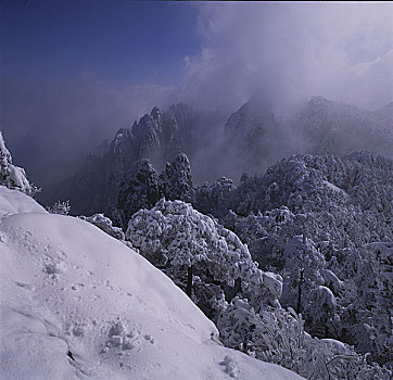 安徽黄山,日出,雪景,云海,雾淞