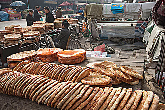 维吾尔,面包,糕点店,集市,新疆,中国