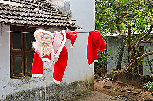 圣诞老人,服饰,弄干,洗衣服,线条,圣诞节,时间,喀拉拉,印度,亚洲