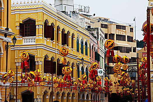 中国,澳门,瓷砖,遮盖,街道,购物,区域,城镇,春节