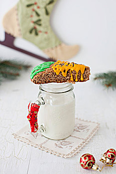 胡萝卜,烤饼,大杯,牛奶,圣诞装饰