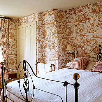 卧室,老式,正面,墙壁,遮盖,图案,壁纸,家,风格,装潢