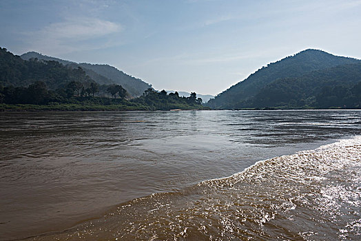 风景,河,山脉,背景,湄公河,老挝