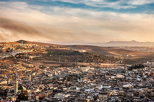 城市,远景,山,俯视图,摩洛哥