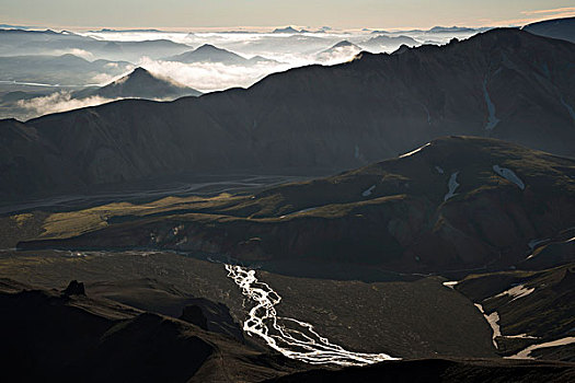 风景,火山,流纹岩,山峦,河,兰德玛纳,自然,自然保护区,高地,冰岛,欧洲