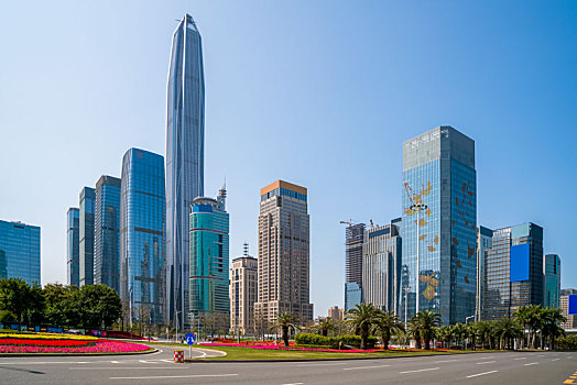 深圳城市道路和建筑景观天际线