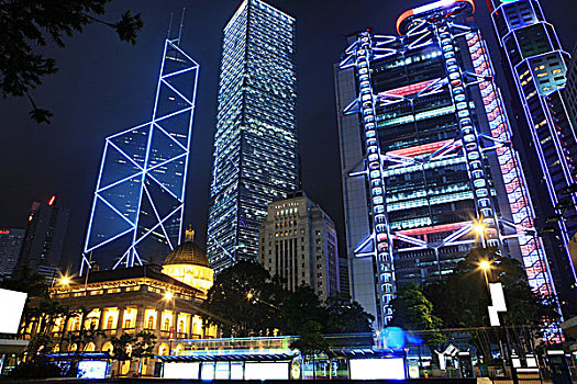 中国银行,夜晚,香港