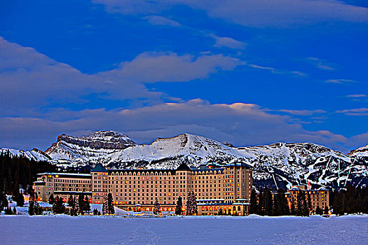 冬季风景,费尔蒙特,城堡,路易斯湖,岸边,滑雪区,背景,班芙国家公园,加拿大,落基山脉,艾伯塔省