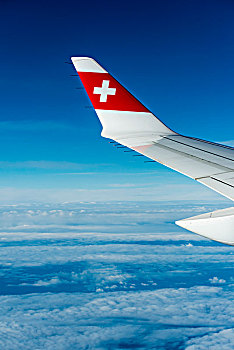 翼,瑞士航空公司,标识,运输,飞机,高处,云