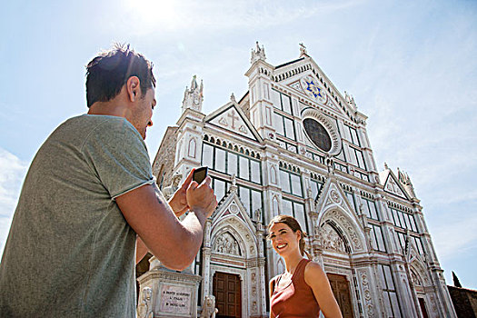 男人,女人,户外,教堂,广场,佛罗伦萨,托斯卡纳,意大利