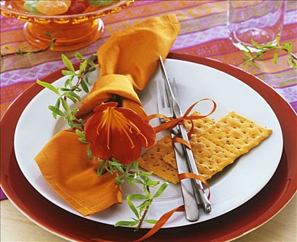 橙色,餐巾,夏天,孤挺花,薄脆饼干