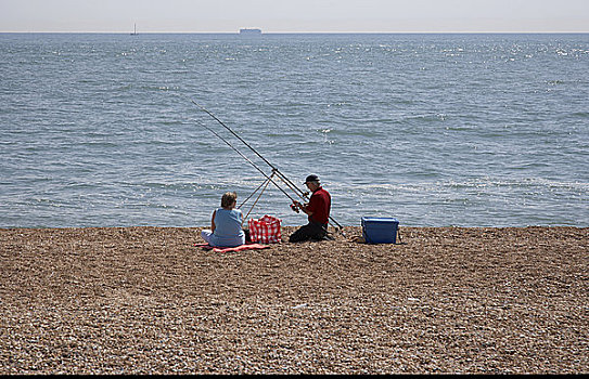 英格兰,肯特郡,伴侣,捕鱼,海滩