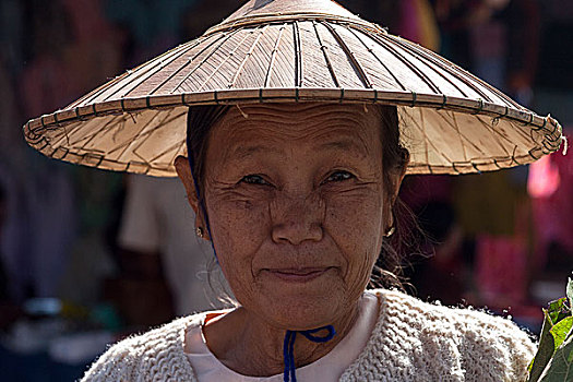 女人,草帽,头像,茵莱湖,掸邦,缅甸,亚洲