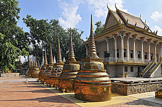 柬埔寨,金边,金色,佛塔,寺院,阳光