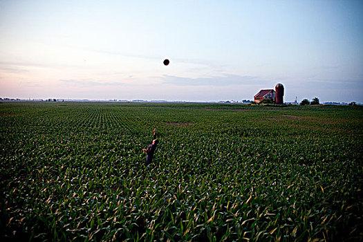 农民,投掷,帽子,空中,土地