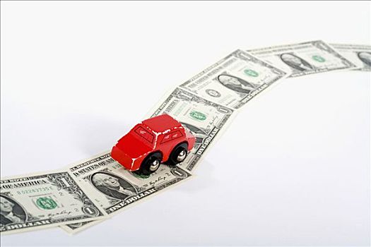 玩具车,美元钞票,道路