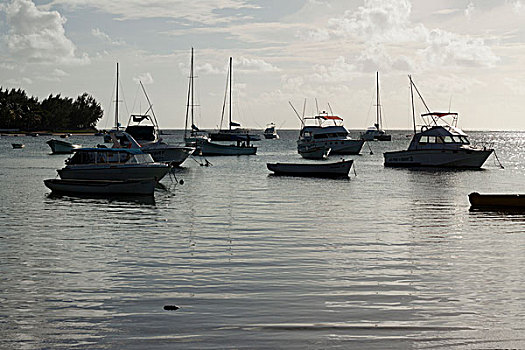 漂浮,小艇,日落,毛里求斯,非洲
