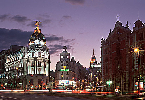 城市,建筑,角,奶奶,阿尔卡拉,晚上,马德里,西班牙,欧洲