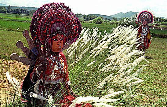 面具,服装,传统,跳舞,西孟加拉,印度,八月,2004年