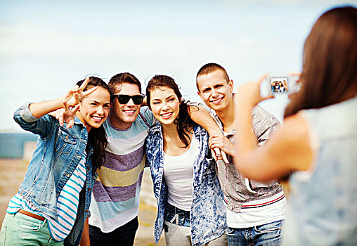 暑假,科技,概念,群体,青少年,照相,户外