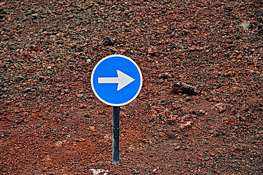 交通标志,箭头,右边,蒂玛法雅国家公园,蒙大拿,火山,兰索罗特岛,加纳利群岛,西班牙,欧洲